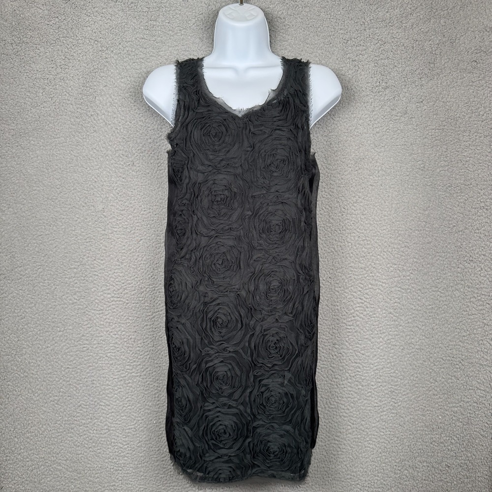 J Crew Dress Womens 2 Black Silk Lined Textured Tulle Shift Floral Romantic Goth